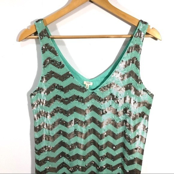 J. Crew Mint & Pewter Silver Chevron Sequin Tank - Picture 2 of 8
